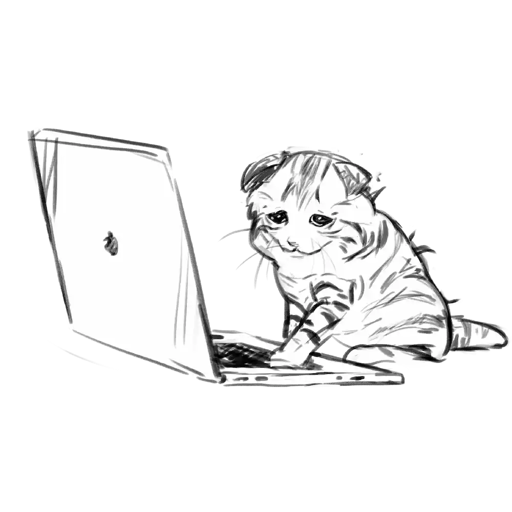 sad cat using a laptop logo